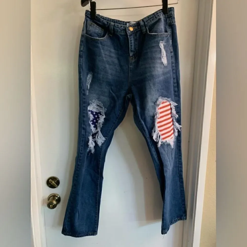 Miss look distressed Stars and Stripes jeans Size L,XL,2X - Picture 2 of 6